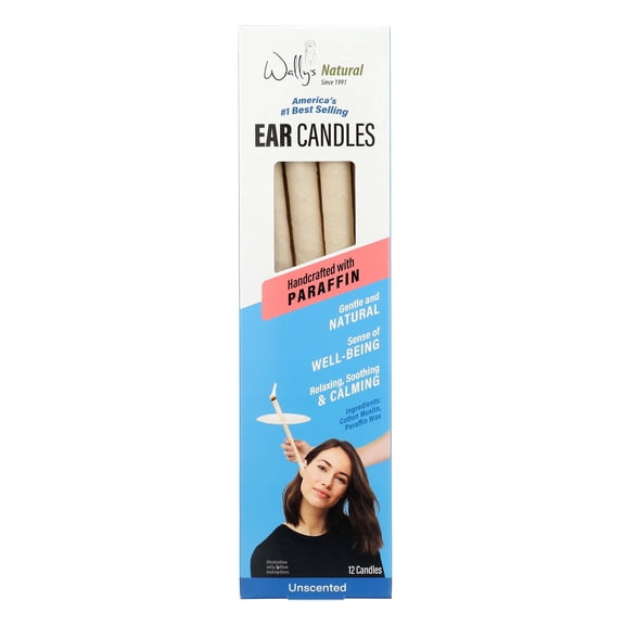 Wally's Natural Unscented Paraffin Wax Tappered Ear Candles, 12 Pack