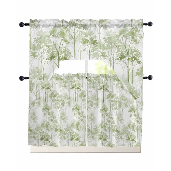 Watercolor Forest Sage Green Swag Curtains for Living Room/Bedroom Windows, Abstract Art Modern Trees Kitchen Curtains and Valances Set 36 Inch Length, Light Filtering Swags Valance Curtain Panels