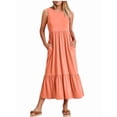 thumbnail image 4 of Women Summer Casual Sleeveless Crewneck Sundress Aline Flowy Tiered Maxi Long Beach Dress Tangerine Color S, 4 of 8