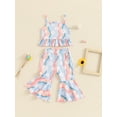thumbnail image 3 of FEORJGP Kids Toddler Girls Summer Outfits 6M 12M 18M 2T 3T 4T Infant Baby Sleeveless Camisoles Wave Stripe Floral Print Vests Ribbed Spaghetti Strap Tsual 2Pcs Clothes Set for Daily Vacation, 3 of 8