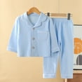 thumbnail image 2 of CAICJ98 Unisex Kids Pajamas Set Button-Down Long Sleeve Cotton Toddler Sleepwear Lounge Set Pajama Set for Boys Girls,(Blue,2-3 Years), 2 of 5
