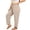 #038-Beige, variant on Women's Plus Size Linen Pants Solid Color Drawstring Elastic Waist Pocket Side Slit Loose Long Trousers Breathable Summer Bottom for Outdoor
