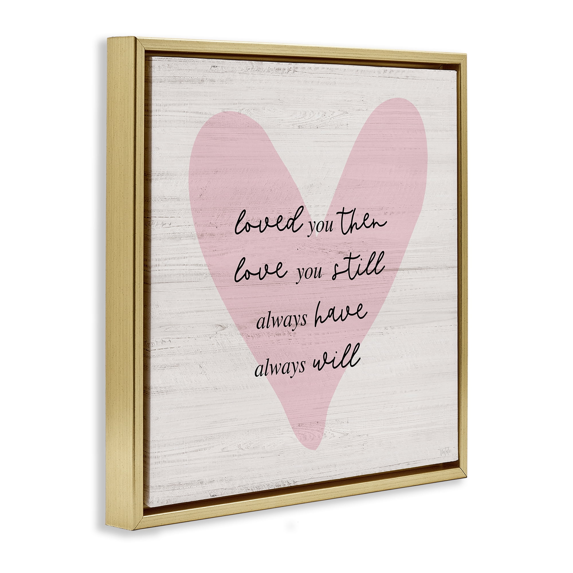 Stupell Industries Love You Still Heart Text & Numbers Painting Gold Floater Framed Canvas Art Print Wall Art, 18 x 18
