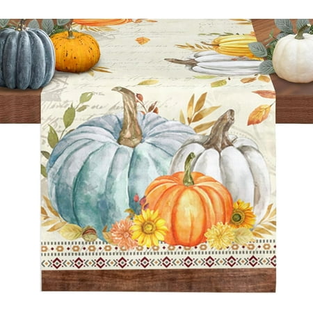 

Fall Table Runner 13x48 Inches Long Pumpkin Maple Leaves Table Runners Cotton Linen Sunflower Wood Grain Autumn Dresser Scarf Kitchen Dining Table Decor for Harvest Thanksgiving Holiday Party Coffee