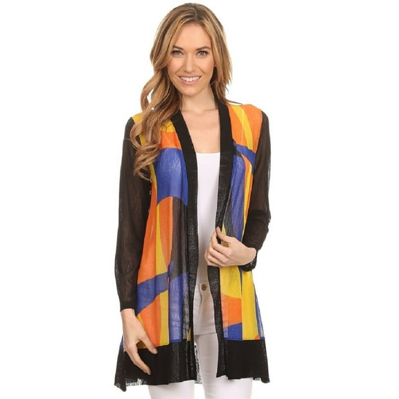 High Secret Women's Multicolor Bold Print Loose Fit Open Front Cardigan