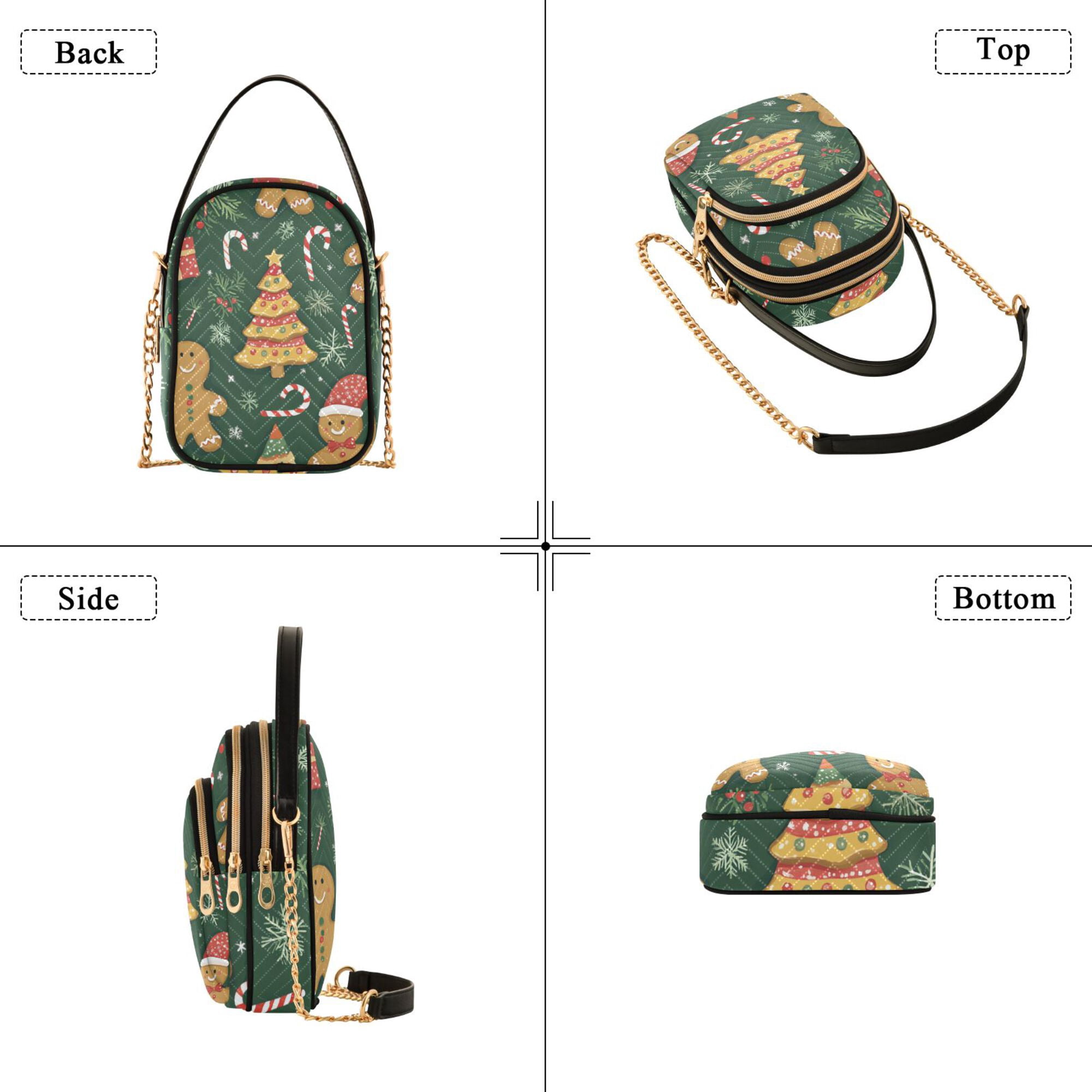 FORMRS Crossbody Bag for Women Quilted Travel Shoulder Cell Phone Purse with Chain Strap Handbag, Beige Christmas Gingerbread