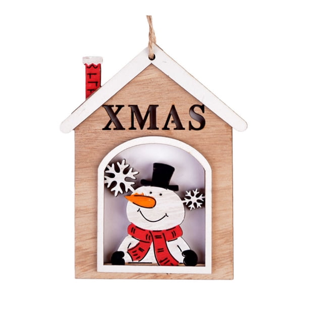 Inteprter Colgante de de Navidad con forma de casa hueca, adornos colgantes, colgador de muñeco de nieve, decoración navideña para el hogar, Kits de decoración para fiestas Muñeco de nieve