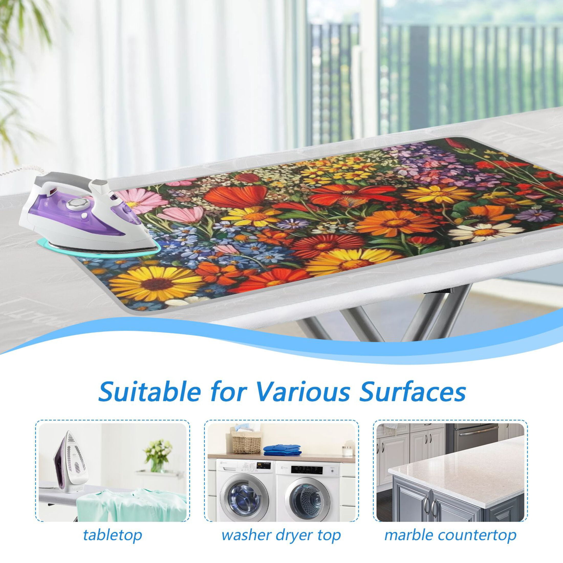 Bright Flowers Everywhere Ironing Mat Blanket for Table Top Travel Portable Ironing Board Pad 47.2x27.6 Inch