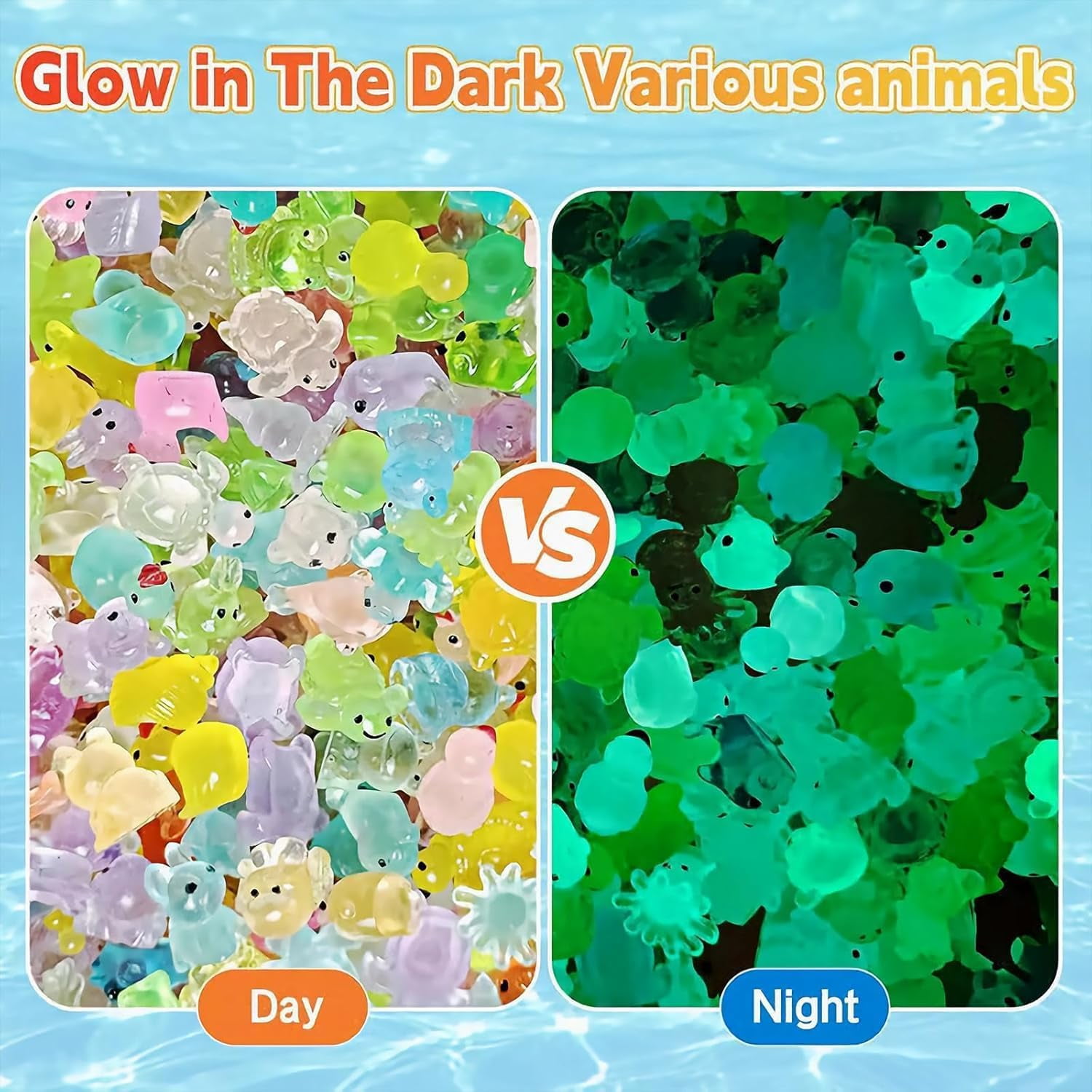 LOUQIBINE Glow in The Dark Animal Figures, 200PCS Mystery Resin Animals Blind Bag for Home Office Party Decor, Miniature Model Collection