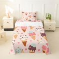 thumbnail image 2 of Manfei Ice Cream Cat Twin Sheets, Cartoon Love Heart Bedding, Pink, 3pcs, 1 Flat Sheet, 1 Fitted Sheet and 1 Pillowcase, 2 of 6