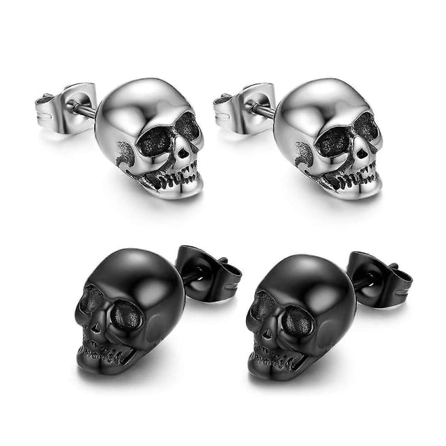 Piercing de oreja de calavera, pendientes para hombre, pendientes de calavera, acero inoxidable, hip hop, punk, jazz, joyería para hombre