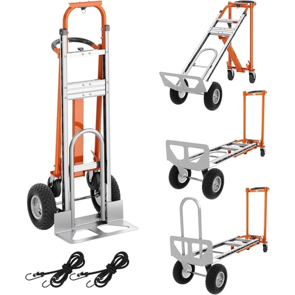 Mescukay 4 in 1 Convertible Hand Truck, Folding Aluminum Hand Trucks, 1000LBS Heavy Duty Dolly with Wheels, Elastic Straps, Portable Hands Truck for Home, Warehouse, Supermarket, Office