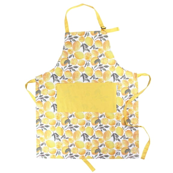 Adjustable Designer Kitchen Apron For Adults | 100% Machine Washable Cotton Cooking Apron With Pockets And Adjustable Neck Buckle | 27" Wide X 33" Long | Yellow Lemons