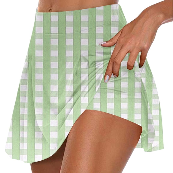 Jgppe Womens Workout Skort Casual Plaid Stretchy Belly Hide Athletic Short with Skirt
