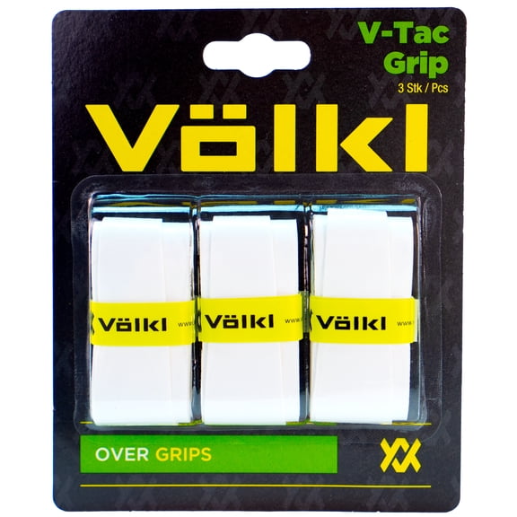 VOLKL V-Tac Grip | Overgrip | Ultra Thin | Ultra Tacky | Super Absorbent | High Performance Tennis Grip (White, 3 Pack)