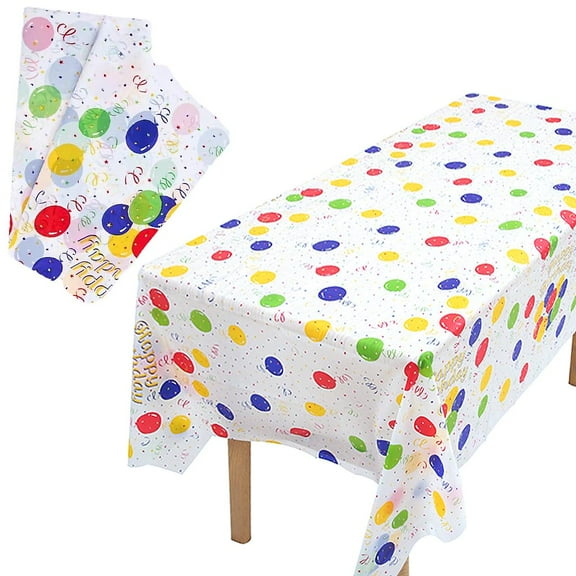 2 Pack Happy Birthday Plastic Tablecloth, 54x108 inch Rectangular Disposable Colorful Balloon Party Tablecloth, Suitable for Birthday, Graduation, Wedding Decoration