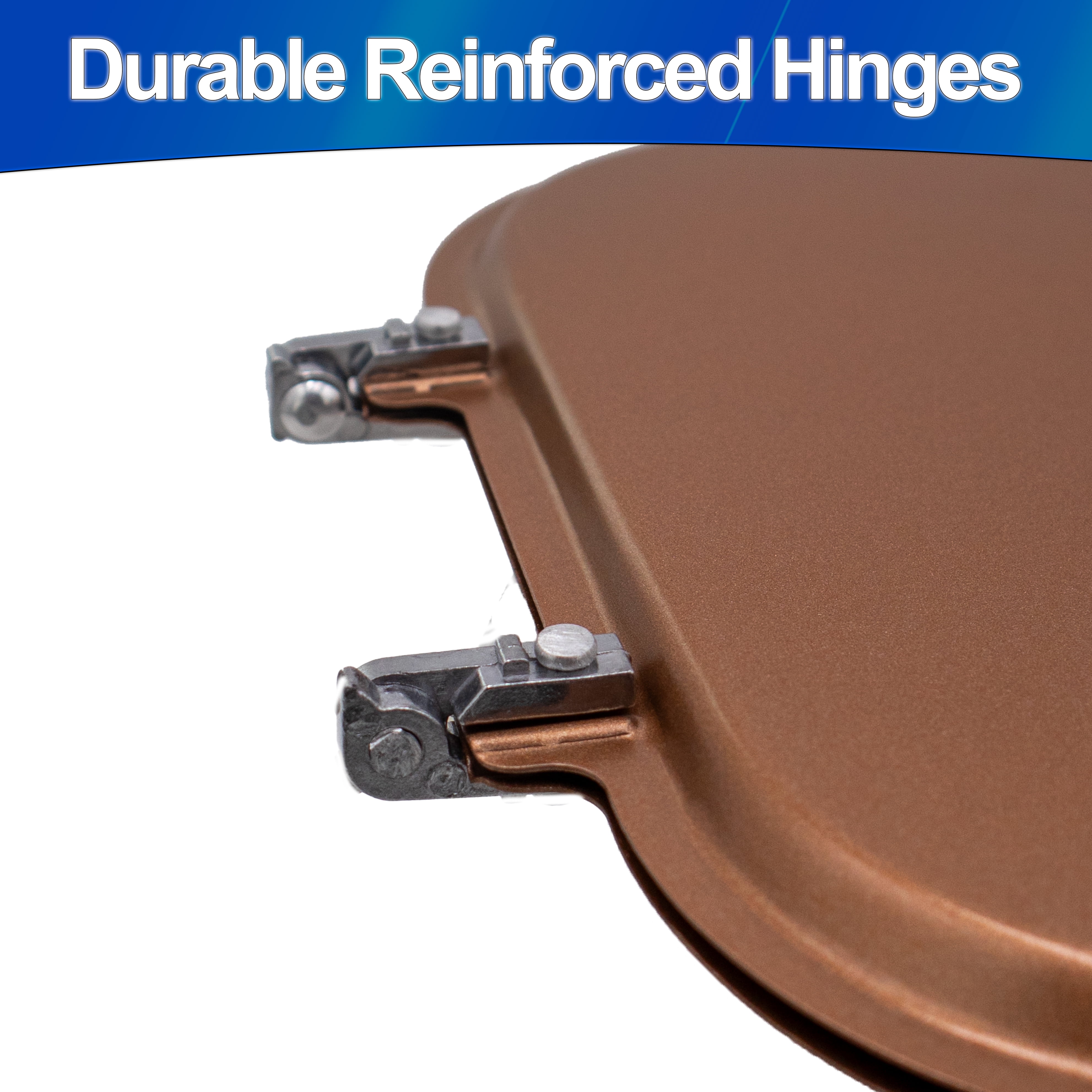 4 Mold Flip Pancake Pan - Dual-Sided Griddle, Copper Nonstick Aluminum Body and Reinforced Hinges, Compact Fold Flat Storage for RVs, Small Kitchens & Apartments