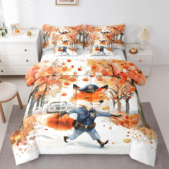 Castle Fairy Cartoon Animal Fox Twin Bedding Sets,Cute Police Bedding Comforter Set