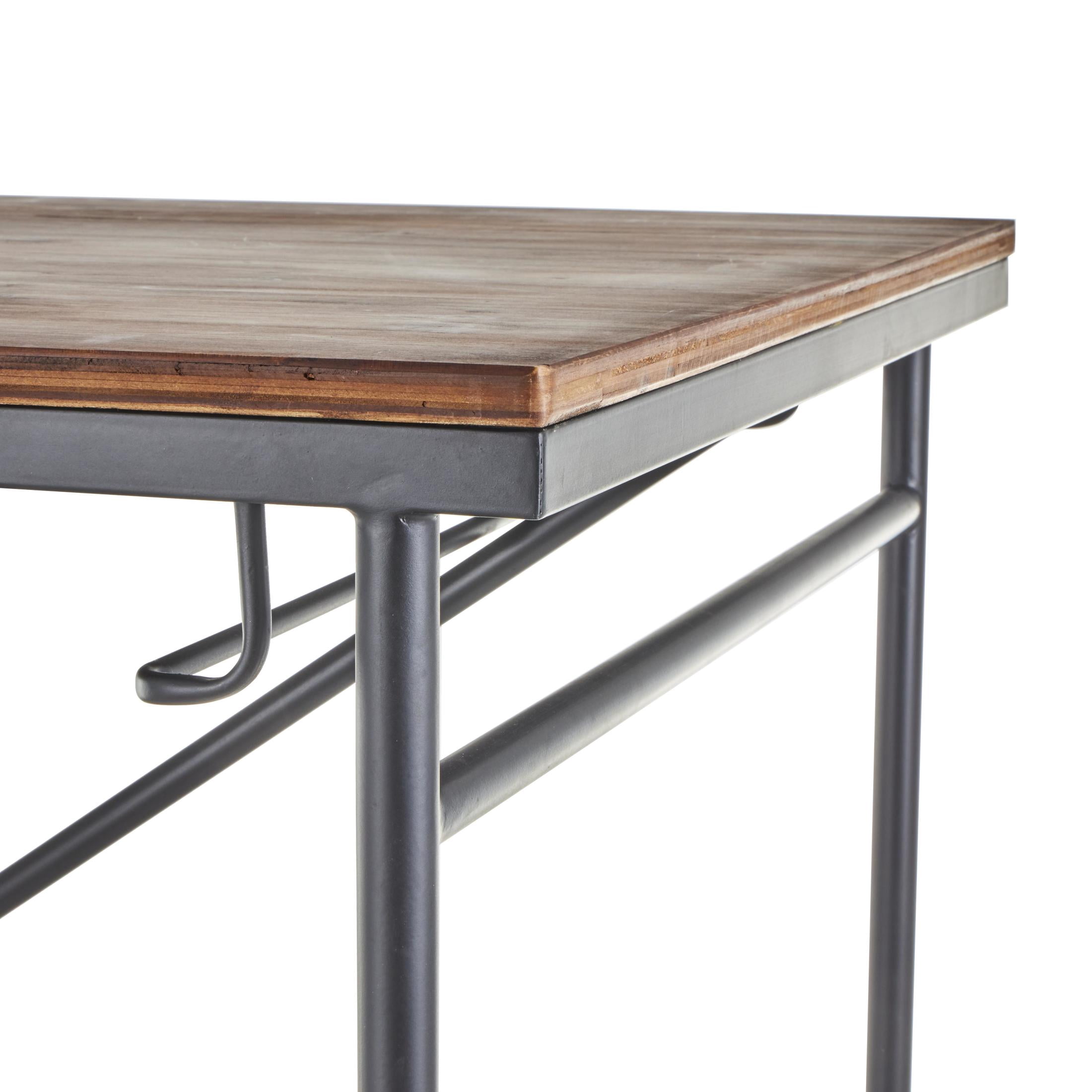 DecMode 14" x 27" Black Metal Compact Suspended Storage Dining Table with Brown Wood Tabletop and 4 Stools, 5-Pieces