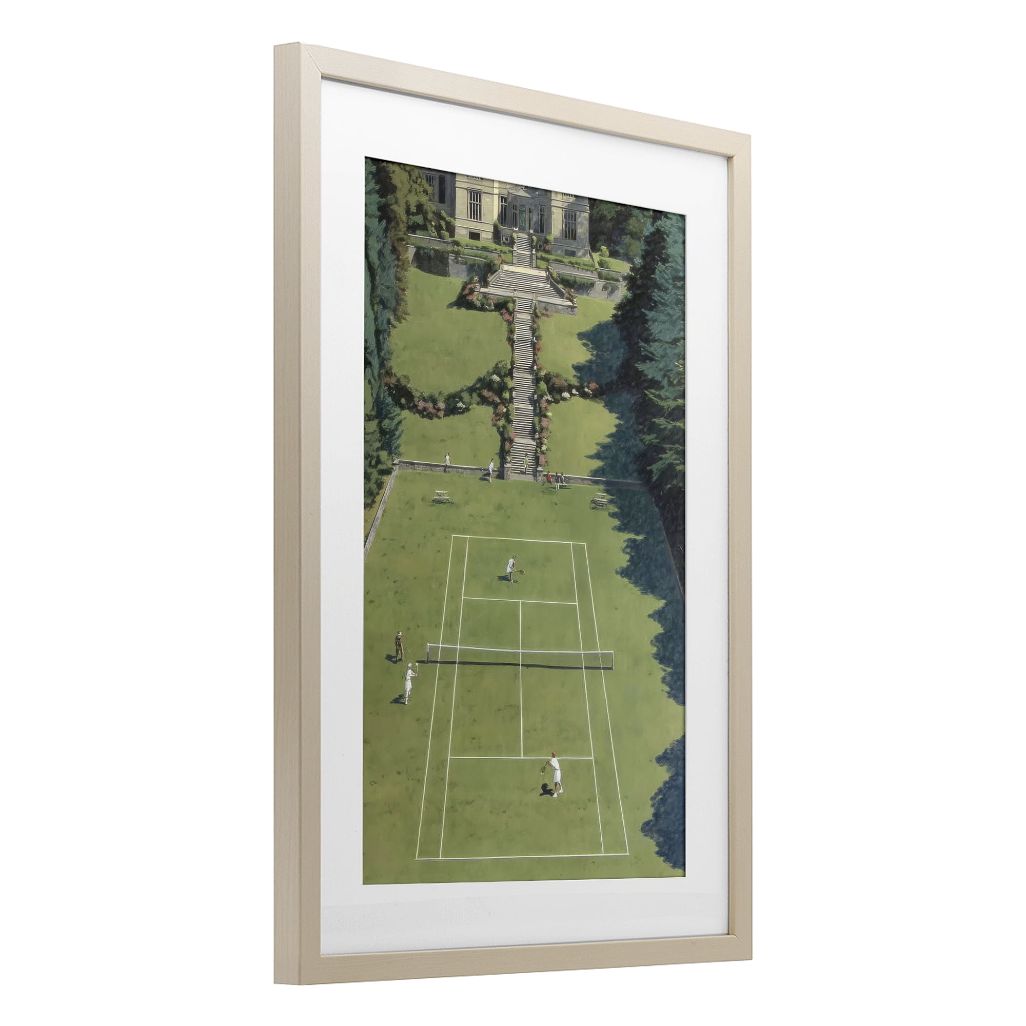 Stupell Industries Tennis Court at Mansion Birch Framed Print Under Glass, design by Petal Prints Design