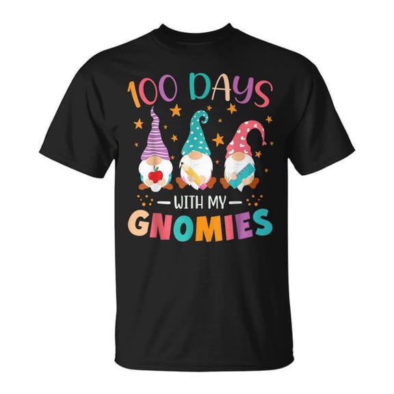 100th Day of School Gnome Teachers Students Tee Unisex Adult Cotton 100 Days Smarter Shirt for Classroom Celebration and School Spirit, Size 2XL, Color Black
