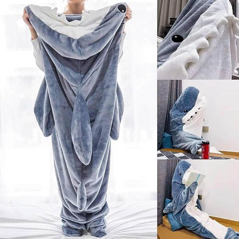 Adult Shark Blanket Hoodie Onesie Wearable Shark Blanket, Shark Sleeping Bag, Soft Cozy Shark Onesie Costume