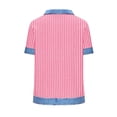 thumbnail image 4 of Cutuoiiu Short Sleeve Sweatshirts for Women Daily Printing Denim Patchwork Lapel Waffle Summer Clothes Gifts, 4 of 5