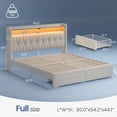 thumbnail image 4 of Greenstell Full Bed Frame with Storage Drawers, Upholstered Bed with LED Light and Linen Fabric Storage Headboard, Off White, 4 of 7