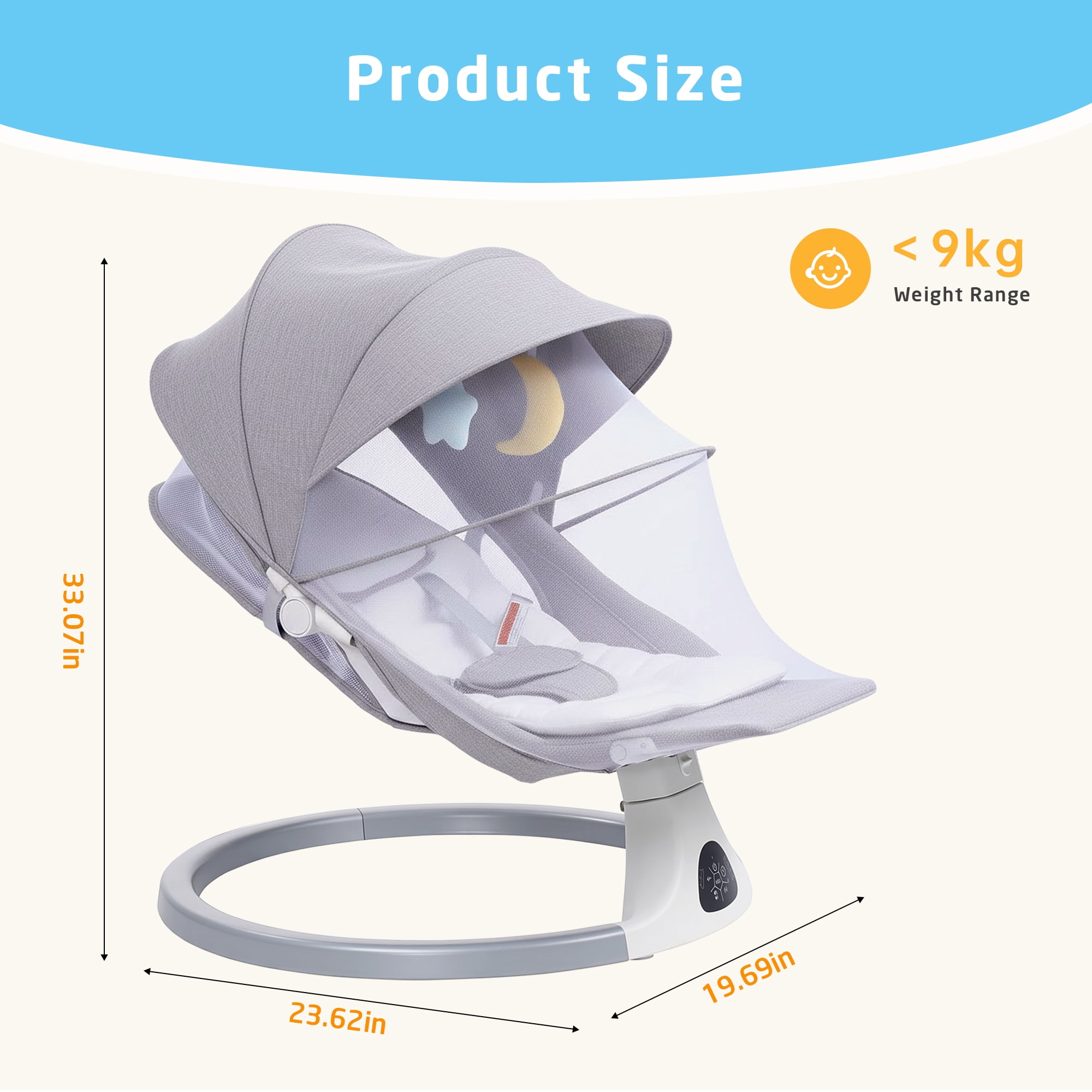 SACVON Portable Baby Swing, 5 Speed & Bluetooth Music, with Remote Control for Indoor Outdoor Use, for Infants 0-6 Months, Gray