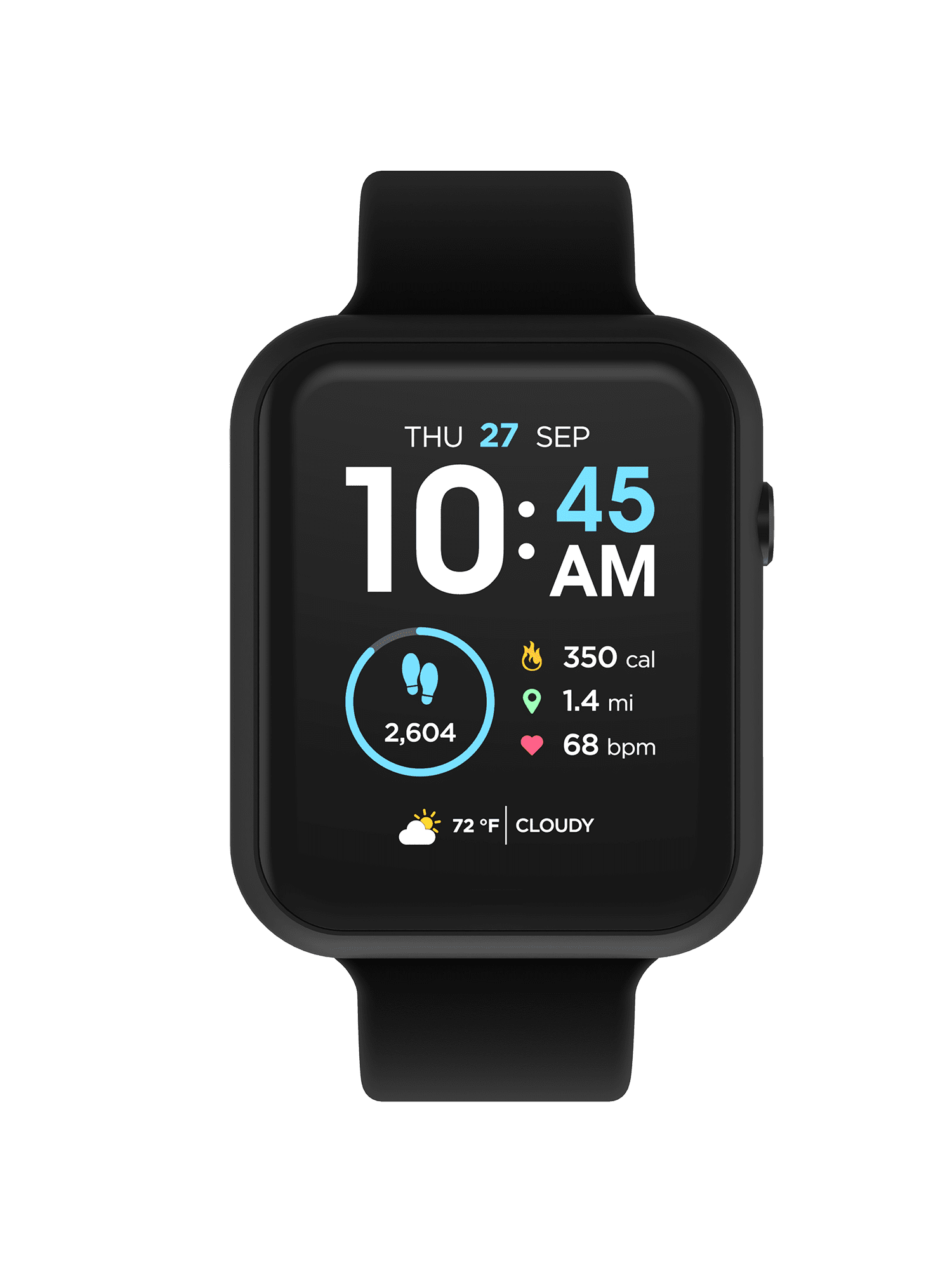 iTech Fusion 3 Unisex Adult Rectangular Smart Watch, Black, Silicone Strap