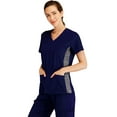 thumbnail image 5 of Minty Mint, Women's, V Neck Stretch Medical Scrub Set w Side Panels, Indigo, XL, 5 of 5