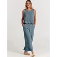 thumbnail image 4 of Women'S Pants Sets 2 Piece Outfits Sleeveless Round Neck Tank Tops Elastic Waist Wide Leg Gray-Blue XXL, 4 of 10