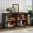 thumbnail image 5 of Navy 4-Door Buffet Cabinet with Arched Glass Doors, Adjustable Shelves & Cable Hole | MDF+Pine Wood, 5 of 26