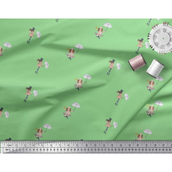 Soimoi Green Cotton Voile Fabric Women & Umbrella Fashion Fabric Prints By Yard 42 Inch Wide