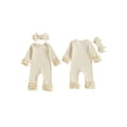 thumbnail image 2 of Lairauiy Newborn Girl Romper Solid Color Ribbed Ruffled Long Sleeve Crew Neck Full Length Jumpsuit with Bow Headband, 2 of 9