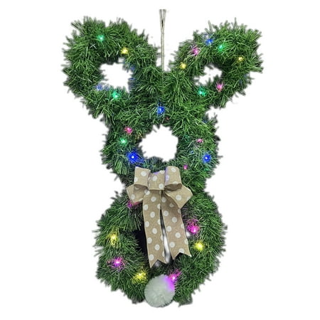 

YUANHUILI 5m 50 LED Battery Powered Easter Bow Rabbit Wreath Pendant (Green Color Light)