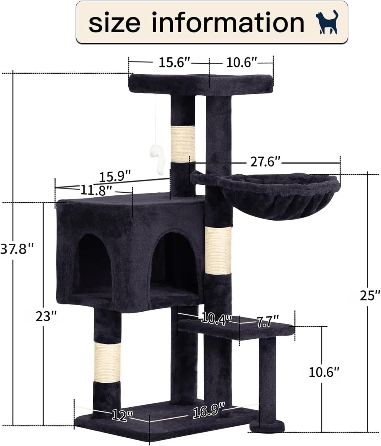 BestPet Cat Tree 37" Tall Cat Tower Kitten with Scratching Posts and Perches Indoor Activity Center for Cats (Dark Gray)