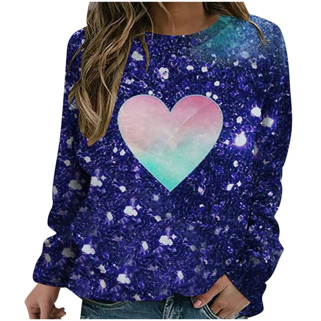 CEHVOM Women's Spring Fall Printed Long Sleeves Round Neck Casual Tee Tops