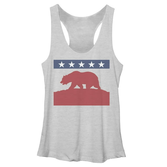 Women's Lost Gods California Patriotic Bear  Racerback Tank Top White Heather Large