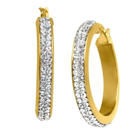 Hoop Earrings with Swarovski Crystal in 14kt Gold-Bonded Sterling Silver