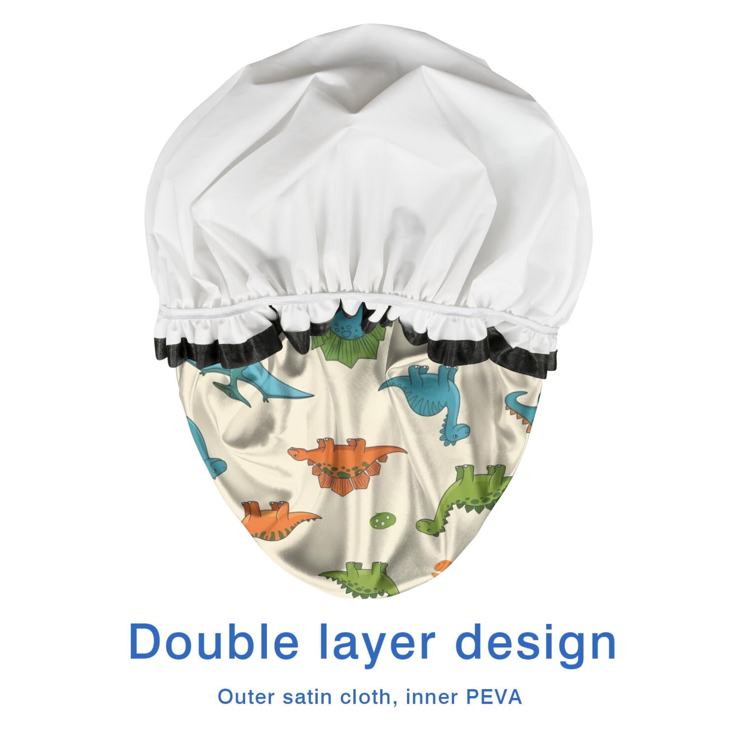 Shower Caps,Colorful Dinosaur and Leaf Pattern Waterproof Shower Cap for Women 4 Pieces,Double Reusable Hair Cover for Shower PEVA Elastic Stretch Hem