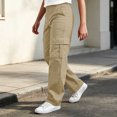 thumbnail image 2 of Besolor Cargo Pants for Teen Boys Elastic Waisted Straight Leg Lightweight Casual Outdoor Hiking Trousers with Multi-pocket(13-14 Years,Khaki), 2 of 7