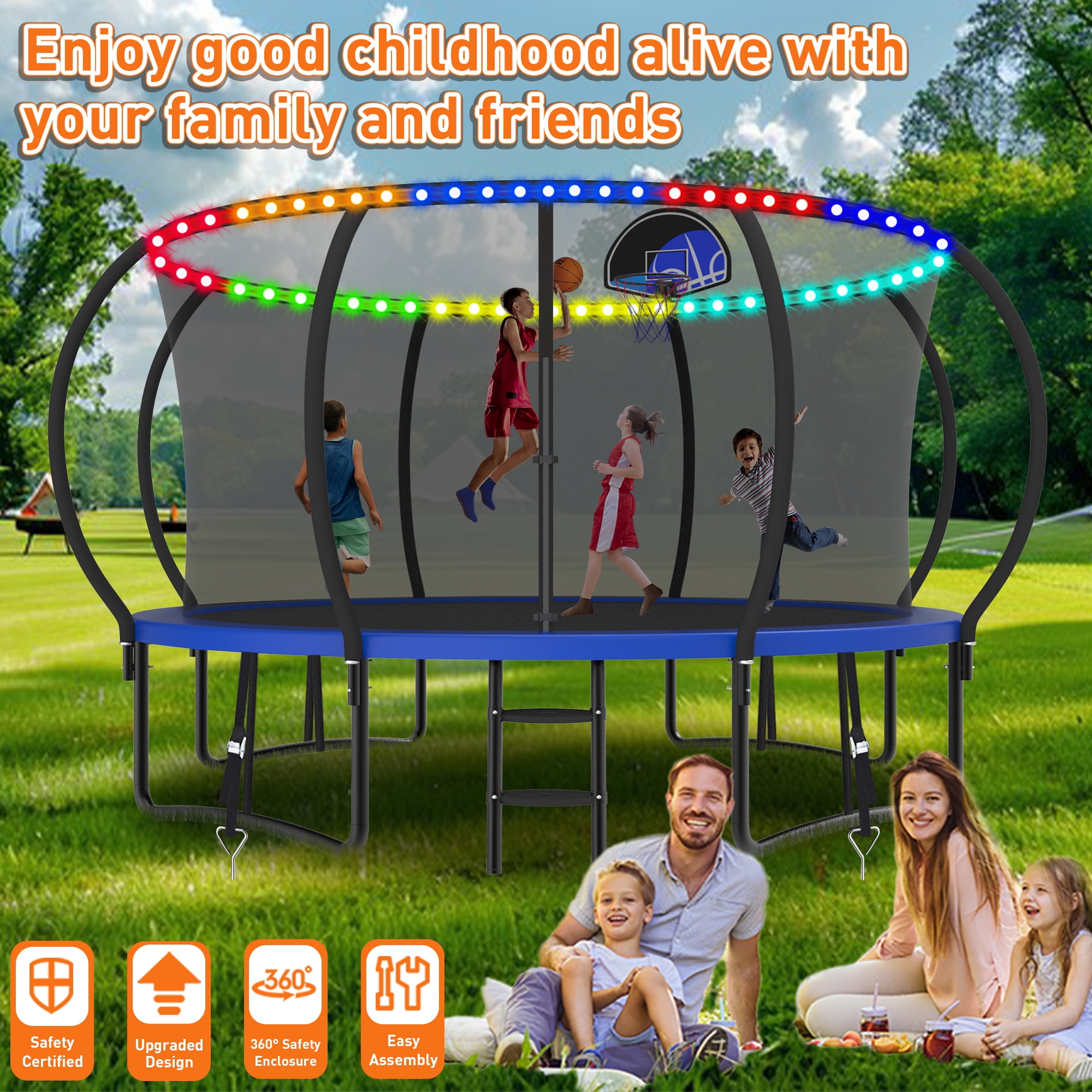 WOWLAND 12FT Trampoline for Kids and Adults 1200LBS Weight Capacity, Heavy Duty Outdoor Trampolines with Basketball Hoop and Enclosure Net  for Backyard, Birthday Gift