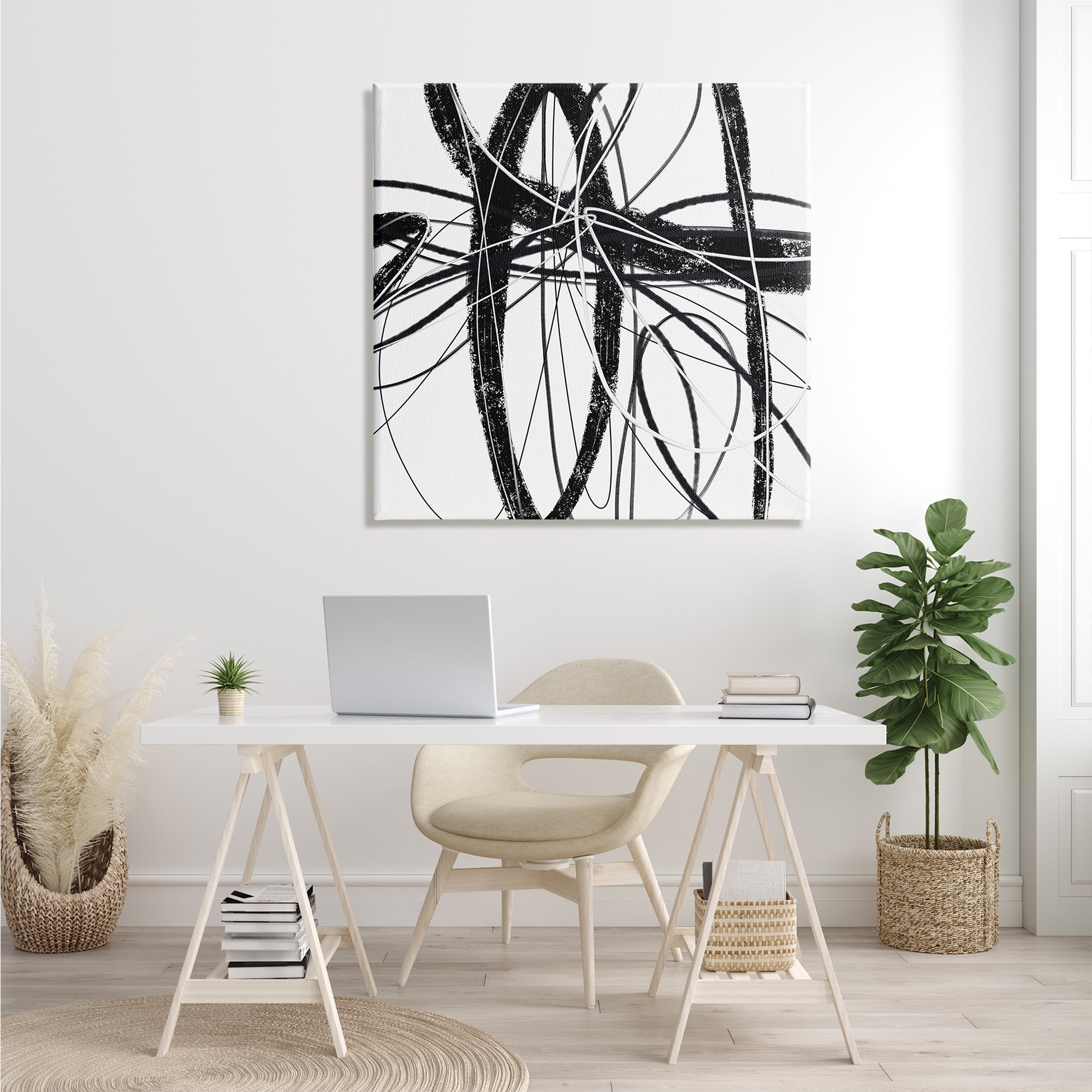 Stupell Industries Distressed Black Fluid White Lines Abstract Pattern, 36 x 36, Designed by Lisa Ridgers