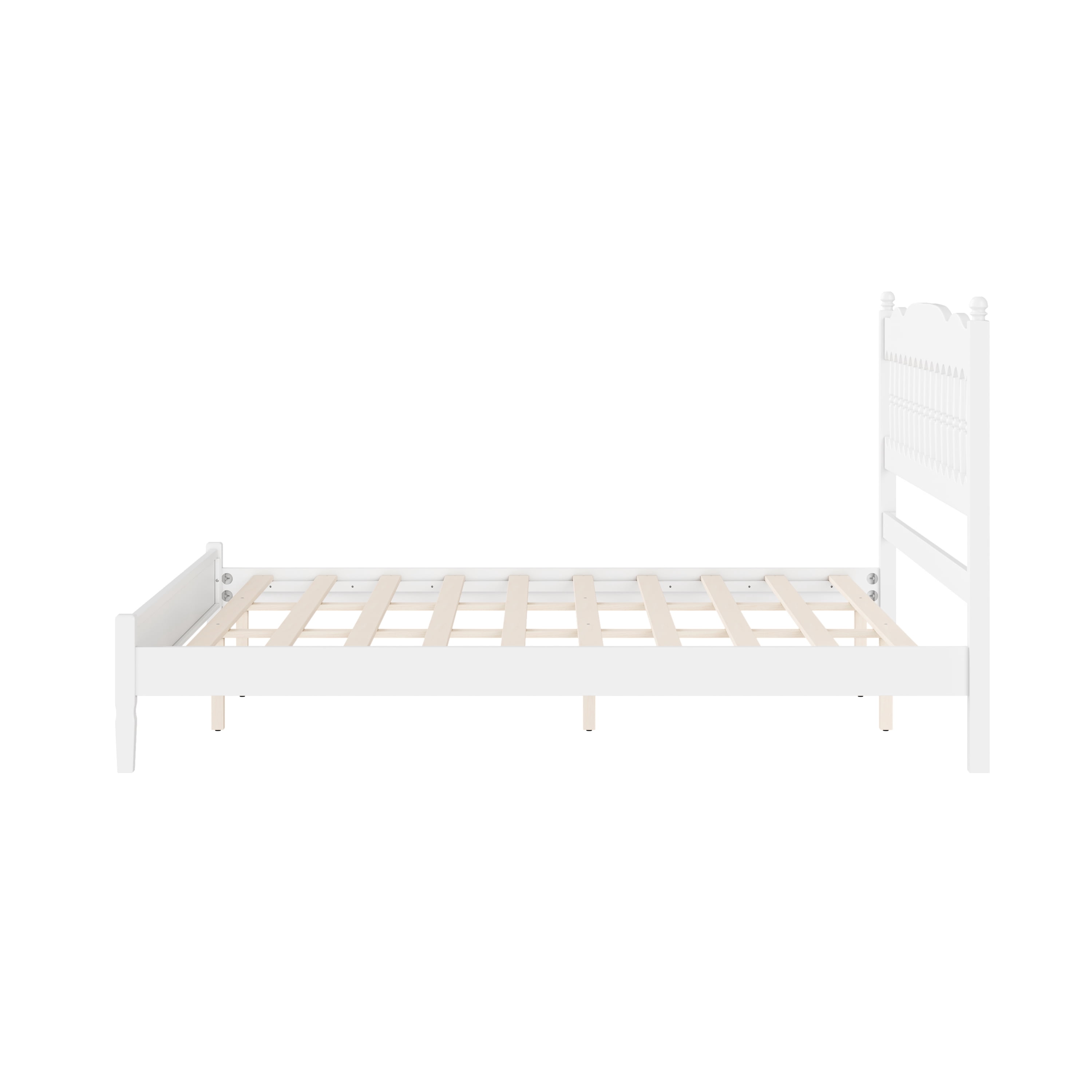 Mintazer Farmhouse King Platform Bed with Spindle Headboard, Vintage Arched Slat Platform Bed Frame for Bedroom, No Box Spring Required, White