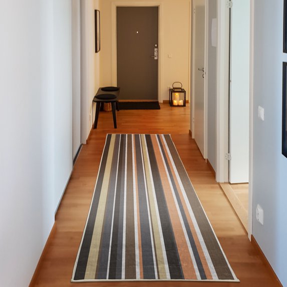 Pastel Decorative Rug, Vertically Striped Pattern Different Color Straight Lines Classic Old Fashioned, Quality Carpet for Bedroom Dorm and Living Room, 6 Sizes, Persian Orange, by Ambesonne