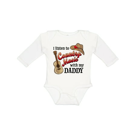

Inktastic I Listen to Country Music with My Daddy Guitar and Hat Gift Baby Boy or Baby Girl Long Sleeve Bodysuit