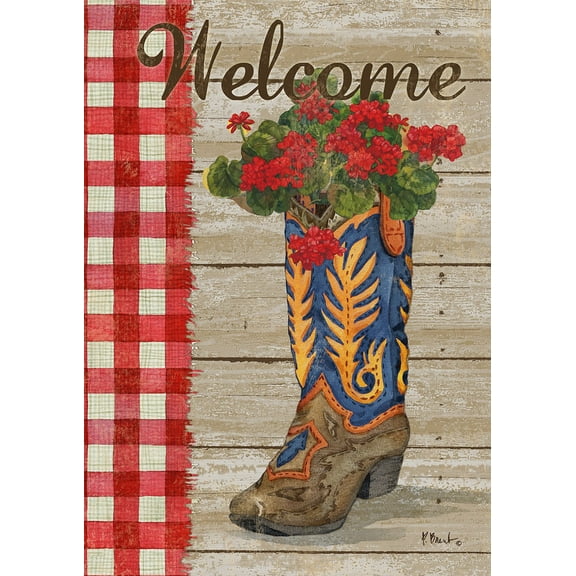 Toland Home Garden Welcome Boot Flower Welcome Flag Double Sided 28x40 Inch