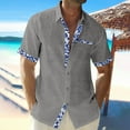 thumbnail image 7 of Tqyyweavej Linen Hawaiian Shirts for Men Short Sleeve Color Block Botton Down Ribbed T-Shirts Lounge Baggy Tops with Pocket M-3XL, 7 of 7