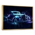 thumbnail image 2 of Designart "Indigo Vintage Car With Neon Light Strips II" Car Vintage Floater Framed Wall Art Prints, 2 of 5